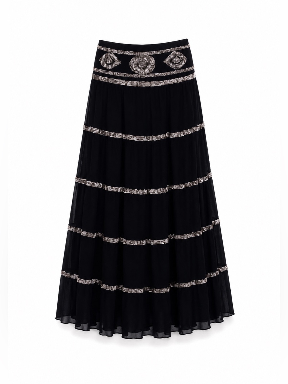 Glamorous Black Sequin Vintage Maxi Skirt